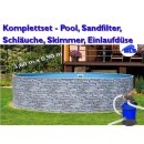 SET - Schwimmbecken in Steinoptik 3,60 m x 0,90 m rund +...
