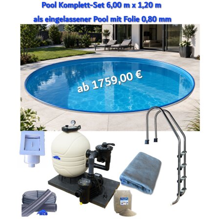 Komplett Set Einbaupool 6.00 m x 1.20 m mit Folie 0,8 mm