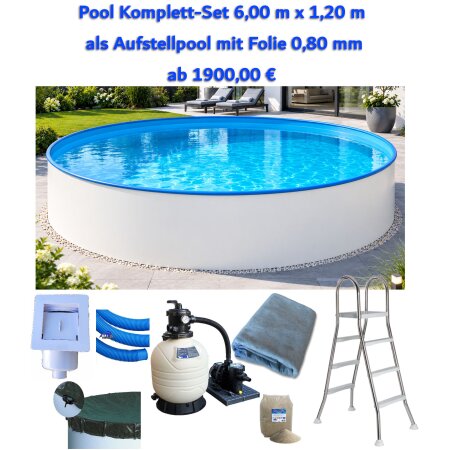 Komplett Set Aufstellpool 6,00 m x 1.20 m mit Folie 0,8 mm